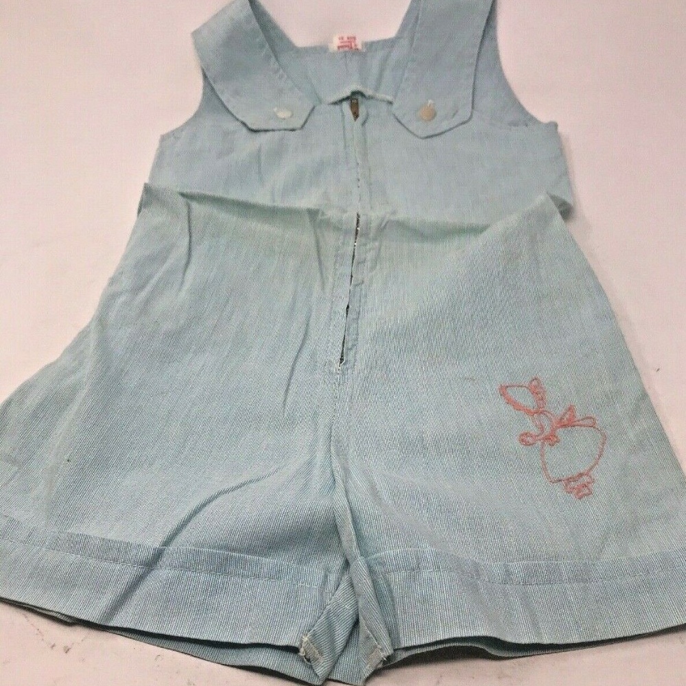 Vintage 1950s Girls Blue Striped Shorts Romper